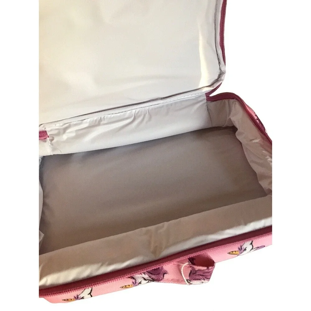 Unicorn Print Pink Insulated Lunch Bag With Handle & Zipper Closure‎ For Kids